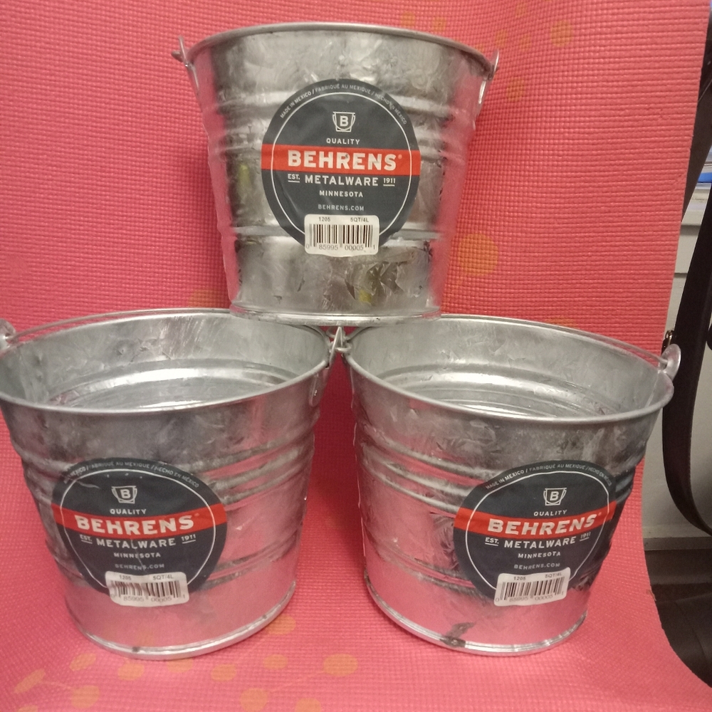 Nwt Set of 3 Behrens 5 QT Galvanized Metal Buckets